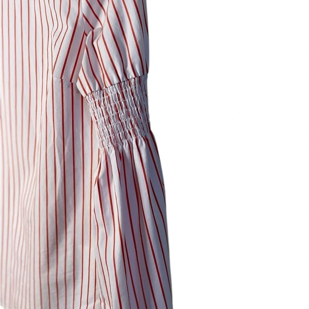 Michael Kors White and Orange Ruched Bell Sleeve Blouse
